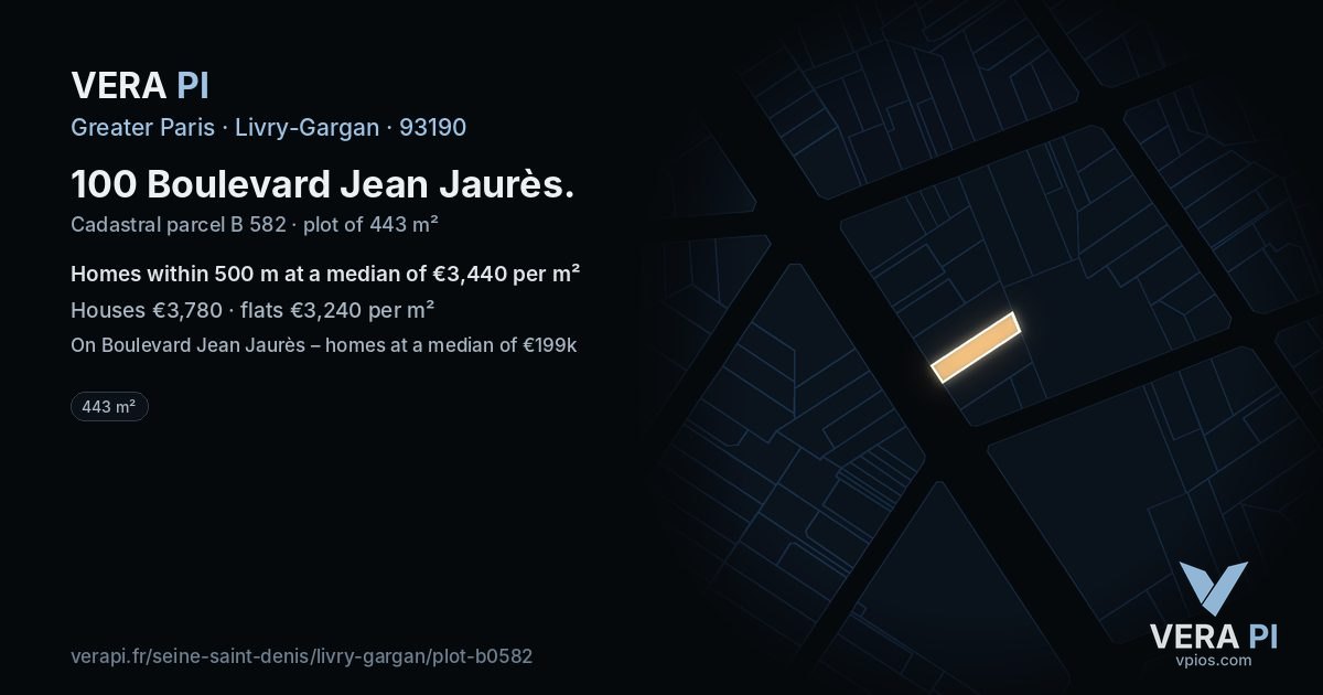 100 Boulevard Jean Jaurès, Livry-Gargan at night – the plot lit, the parcels around coloured by the prices near them
