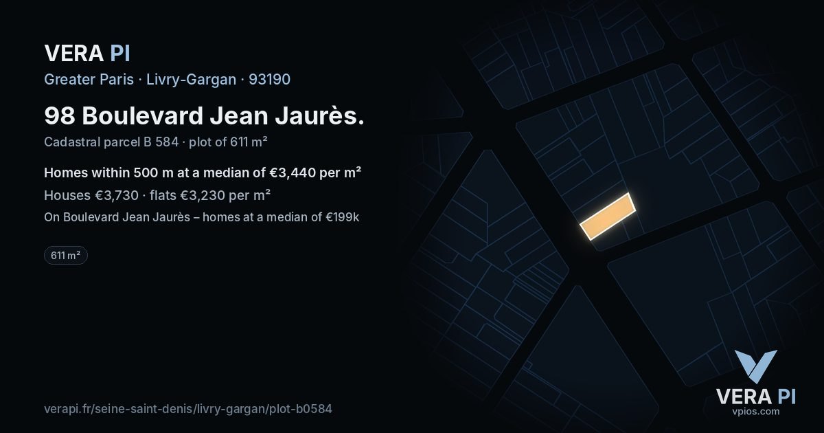 98 Boulevard Jean Jaurès, Livry-Gargan at night – the plot lit, the parcels around coloured by the prices near them