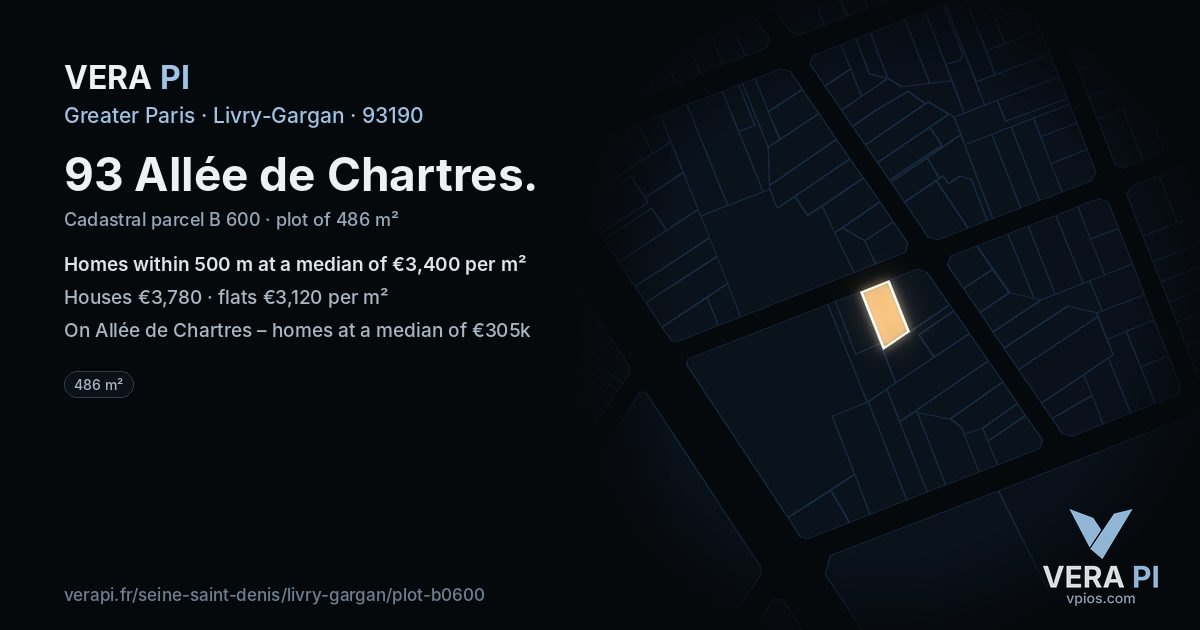 93 Allée de Chartres, Livry-Gargan at night – the plot lit, the parcels around coloured by the prices near them