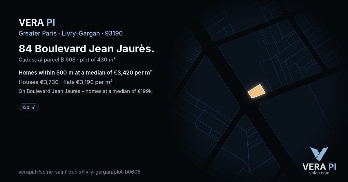 84 Boulevard Jean Jaurès, Livry-Gargan at night – the plot lit, the parcels around coloured by the prices near them