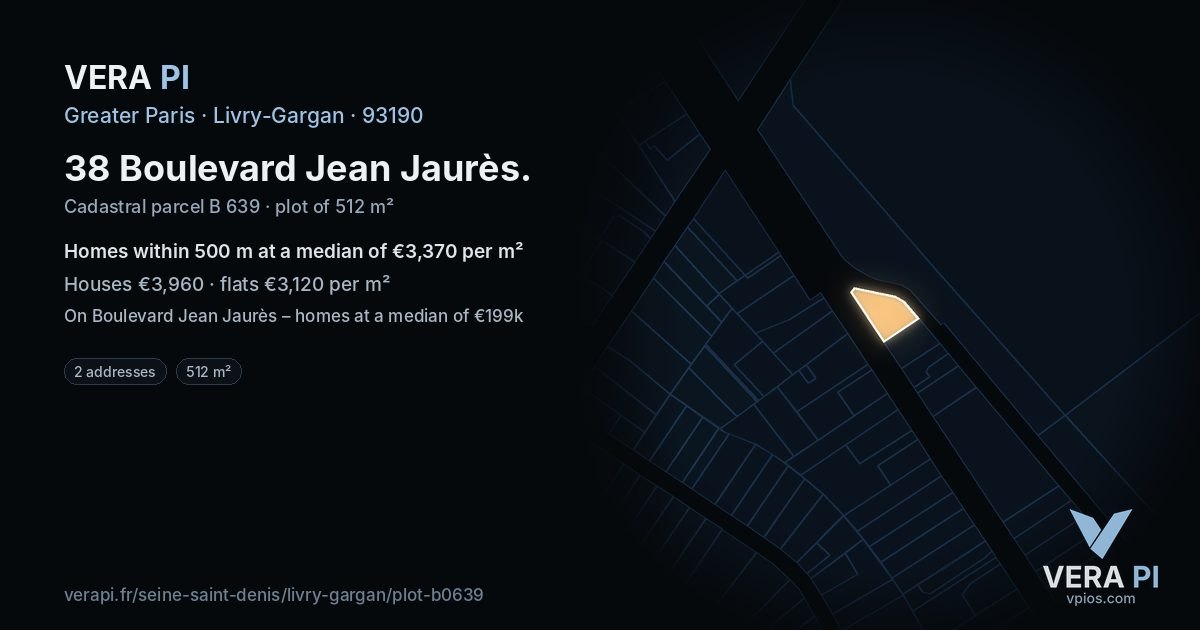 38 Boulevard Jean Jaurès, Livry-Gargan at night – the plot lit, the parcels around coloured by the prices near them