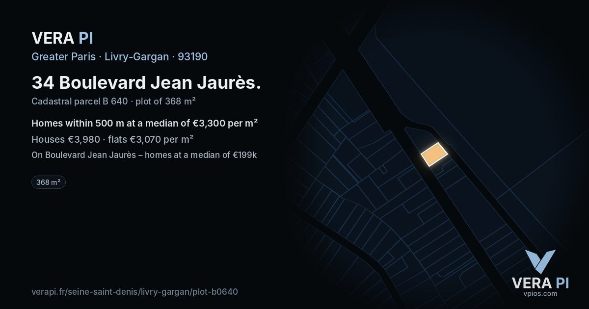 34 Boulevard Jean Jaurès, Livry-Gargan at night – the plot lit, the parcels around coloured by the prices near them