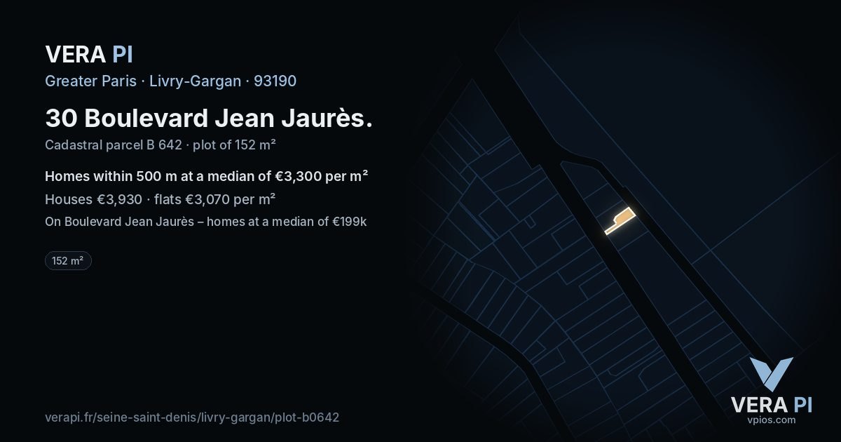 30 Boulevard Jean Jaurès, Livry-Gargan at night – the plot lit, the parcels around coloured by the prices near them