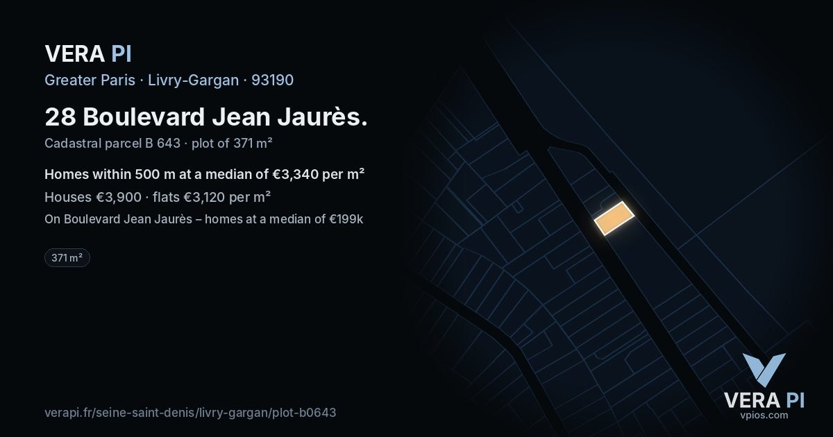 28 Boulevard Jean Jaurès, Livry-Gargan at night – the plot lit, the parcels around coloured by the prices near them