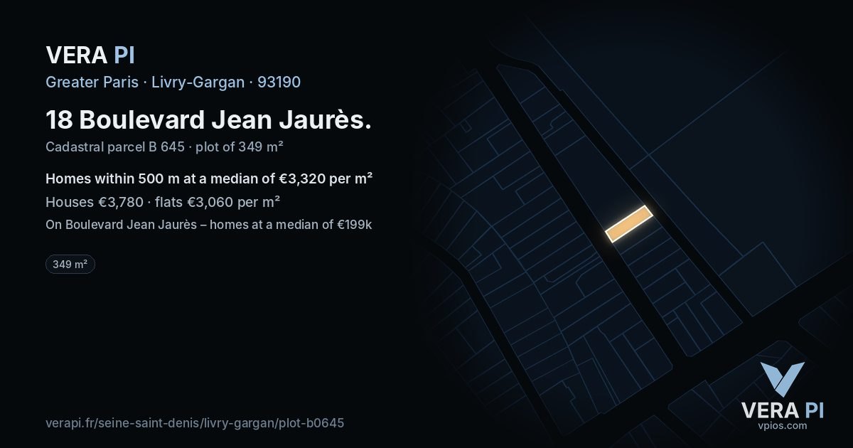 18 Boulevard Jean Jaurès, Livry-Gargan at night – the plot lit, the parcels around coloured by the prices near them