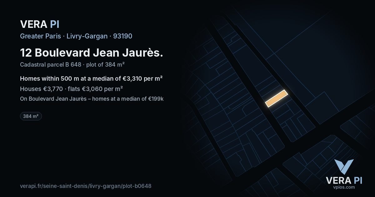 12 Boulevard Jean Jaurès, Livry-Gargan at night – the plot lit, the parcels around coloured by the prices near them