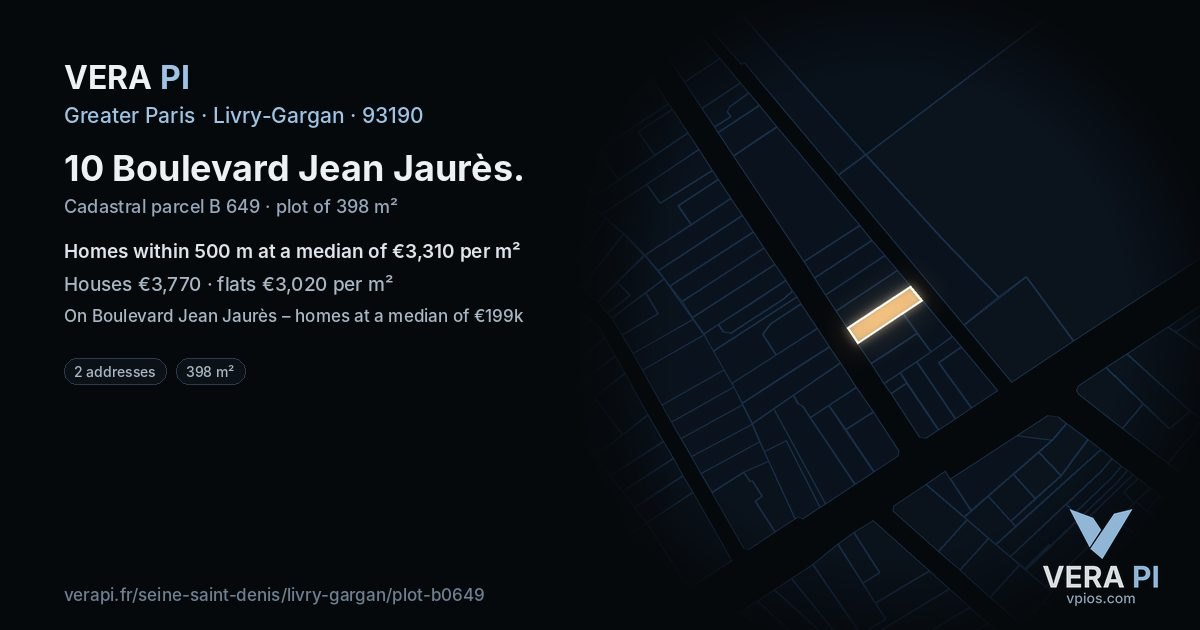 10 Boulevard Jean Jaurès, Livry-Gargan at night – the plot lit, the parcels around coloured by the prices near them