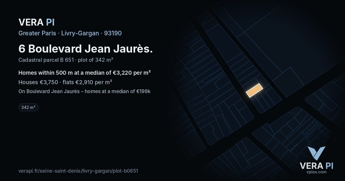 6 Boulevard Jean Jaurès, Livry-Gargan at night – the plot lit, the parcels around coloured by the prices near them