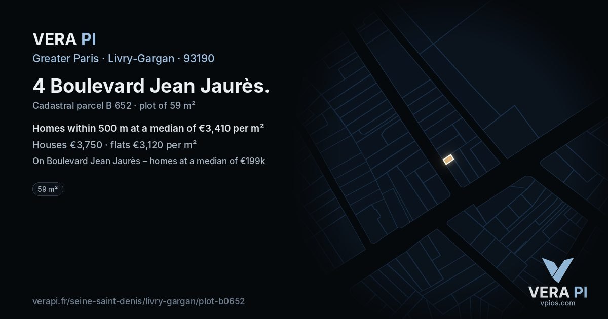 4 Boulevard Jean Jaurès, Livry-Gargan at night – the plot lit, the parcels around coloured by the prices near them