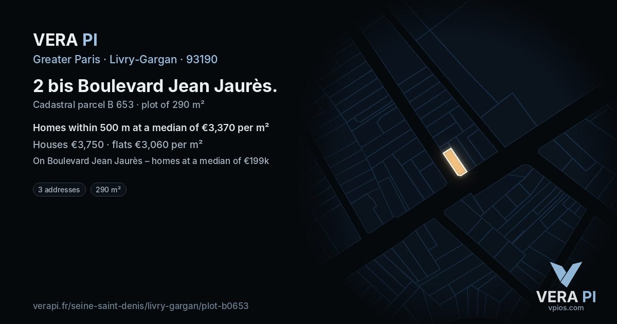 2 bis Boulevard Jean Jaurès, Livry-Gargan at night – the plot lit, the parcels around coloured by the prices near them