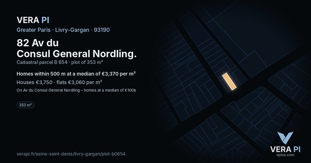 82 Av du Consul General Nordling, Livry-Gargan at night – the plot lit, the parcels around coloured by the prices near them