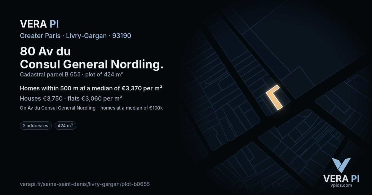 80 Av du Consul General Nordling, Livry-Gargan at night – the plot lit, the parcels around coloured by the prices near them