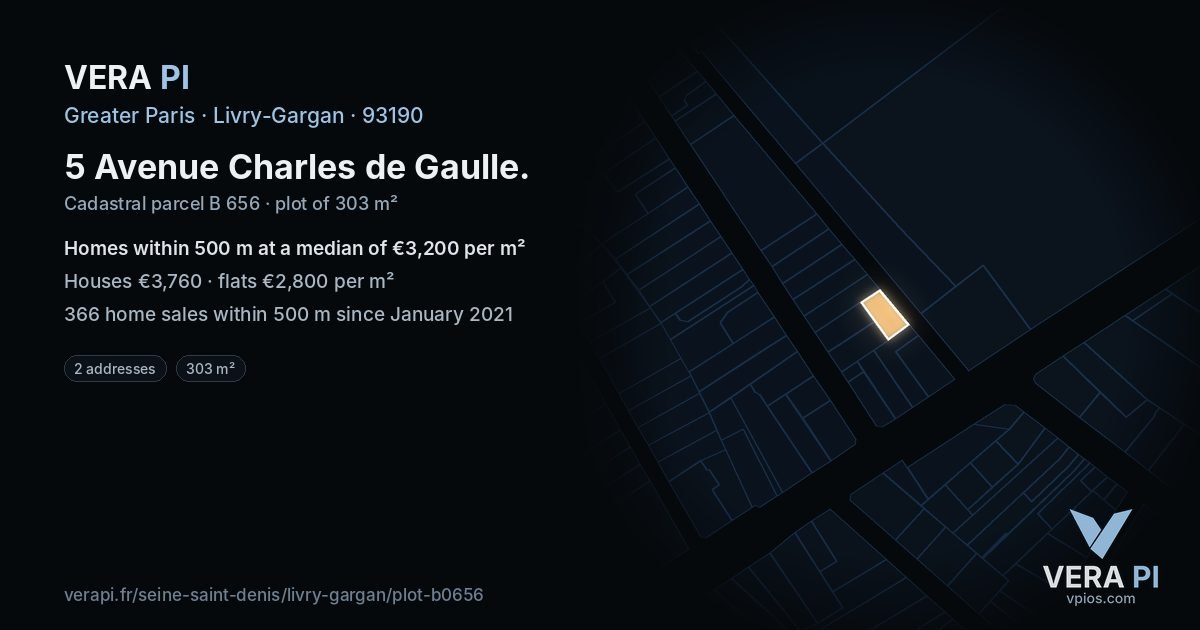 5 Avenue Charles de Gaulle, Livry-Gargan at night – the plot lit, the parcels around coloured by the prices near them