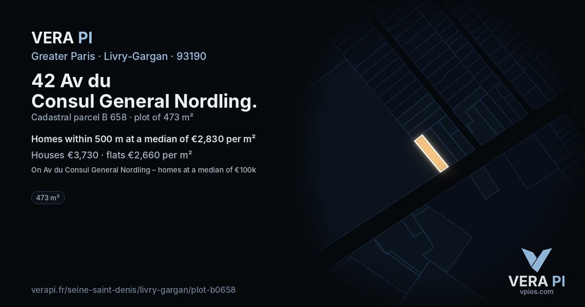 42 Av du Consul General Nordling, Livry-Gargan at night – the plot lit, the parcels around coloured by the prices near them