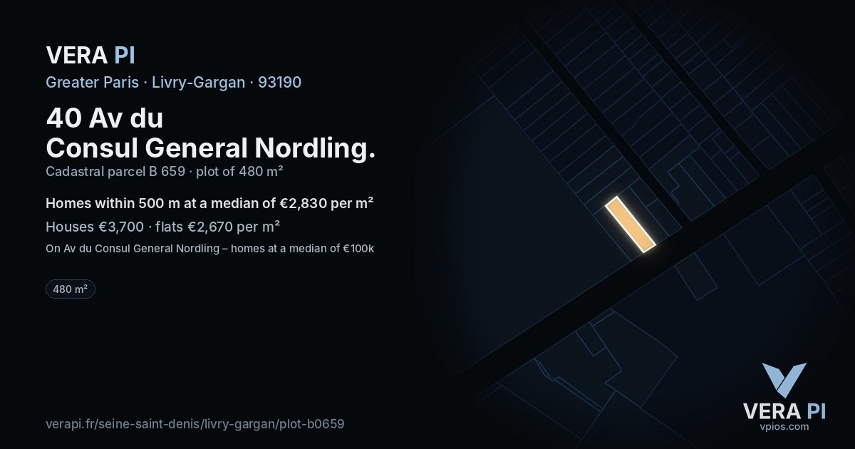 40 Av du Consul General Nordling, Livry-Gargan at night – the plot lit, the parcels around coloured by the prices near them