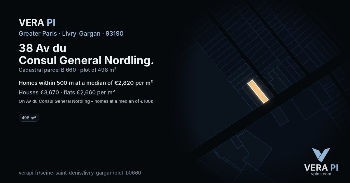 38 Av du Consul General Nordling, Livry-Gargan at night – the plot lit, the parcels around coloured by the prices near them