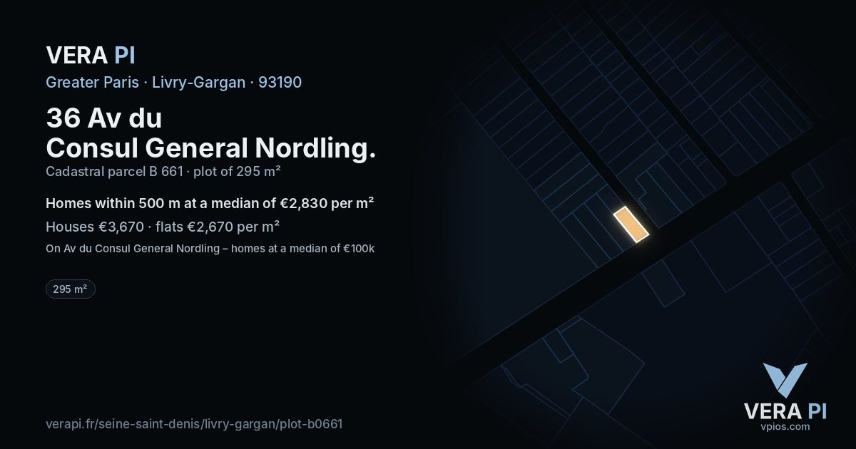 36 Av du Consul General Nordling, Livry-Gargan at night – the plot lit, the parcels around coloured by the prices near them