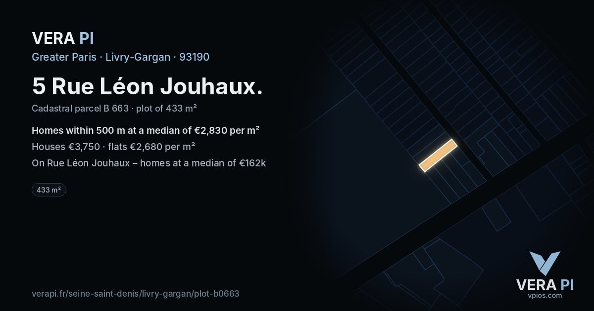 5 Rue Léon Jouhaux, Livry-Gargan at night – the plot lit, the parcels around coloured by the prices near them
