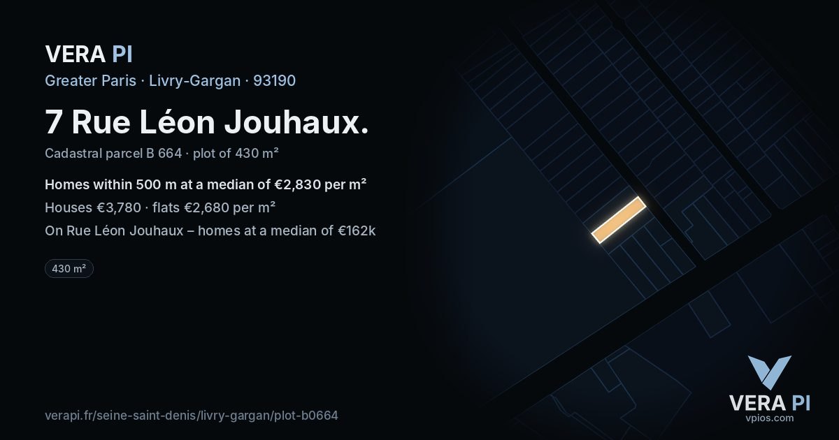 7 Rue Léon Jouhaux, Livry-Gargan at night – the plot lit, the parcels around coloured by the prices near them