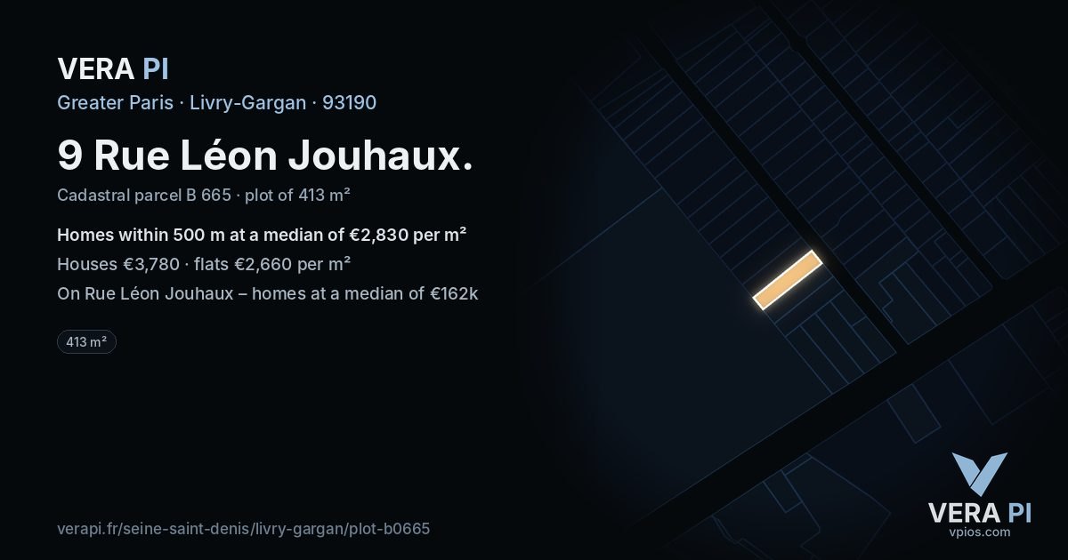 9 Rue Léon Jouhaux, Livry-Gargan at night – the plot lit, the parcels around coloured by the prices near them