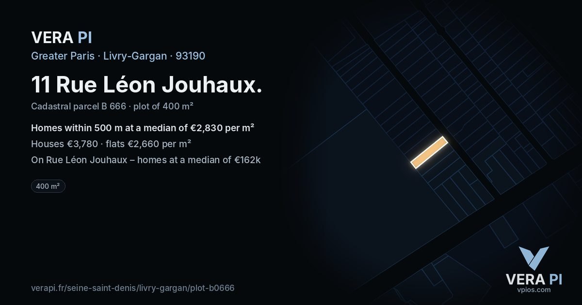 11 Rue Léon Jouhaux, Livry-Gargan at night – the plot lit, the parcels around coloured by the prices near them