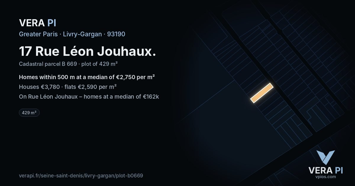 17 Rue Léon Jouhaux, Livry-Gargan at night – the plot lit, the parcels around coloured by the prices near them