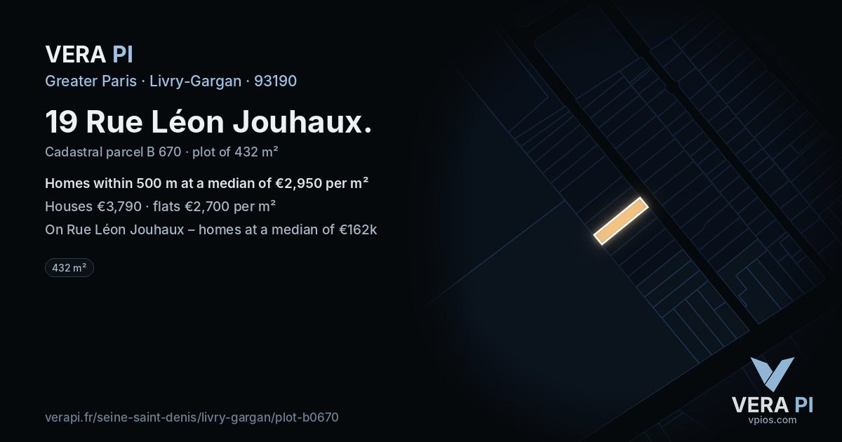 19 Rue Léon Jouhaux, Livry-Gargan at night – the plot lit, the parcels around coloured by the prices near them