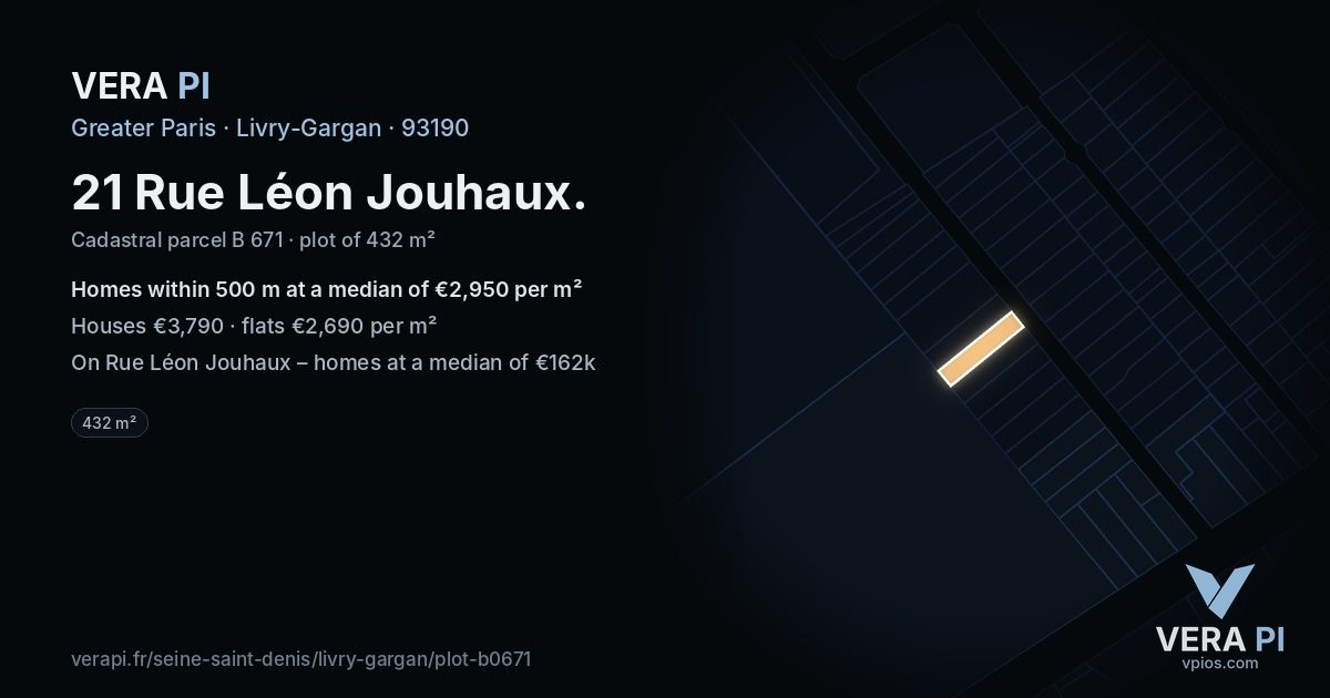 21 Rue Léon Jouhaux, Livry-Gargan at night – the plot lit, the parcels around coloured by the prices near them