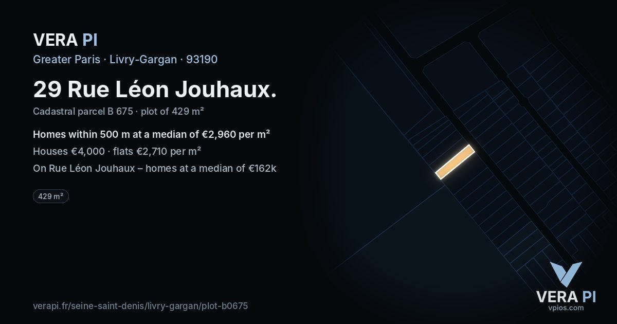 29 Rue Léon Jouhaux, Livry-Gargan at night – the plot lit, the parcels around coloured by the prices near them