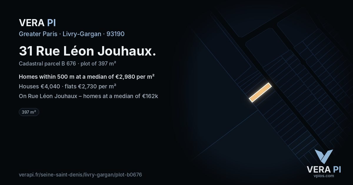 31 Rue Léon Jouhaux, Livry-Gargan at night – the plot lit, the parcels around coloured by the prices near them