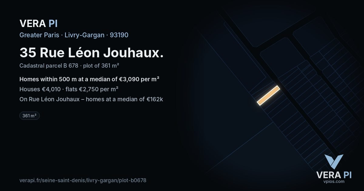 35 Rue Léon Jouhaux, Livry-Gargan at night – the plot lit, the parcels around coloured by the prices near them