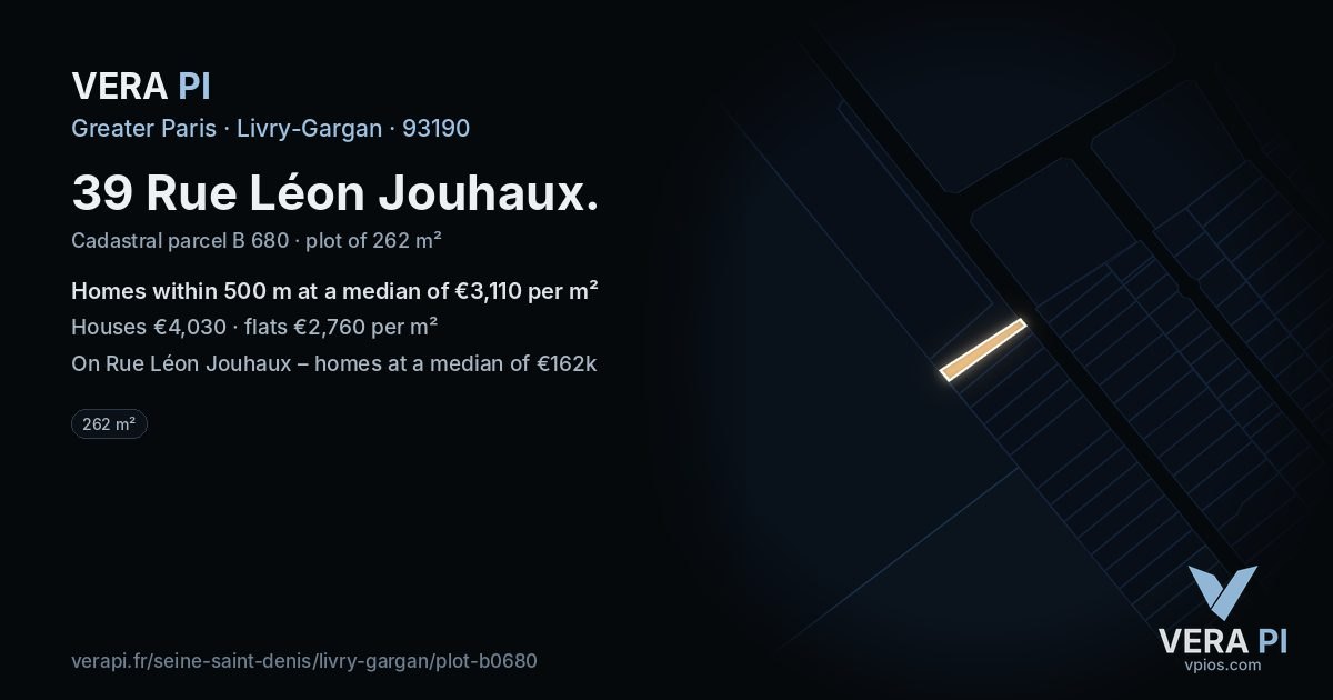 39 Rue Léon Jouhaux, Livry-Gargan at night – the plot lit, the parcels around coloured by the prices near them
