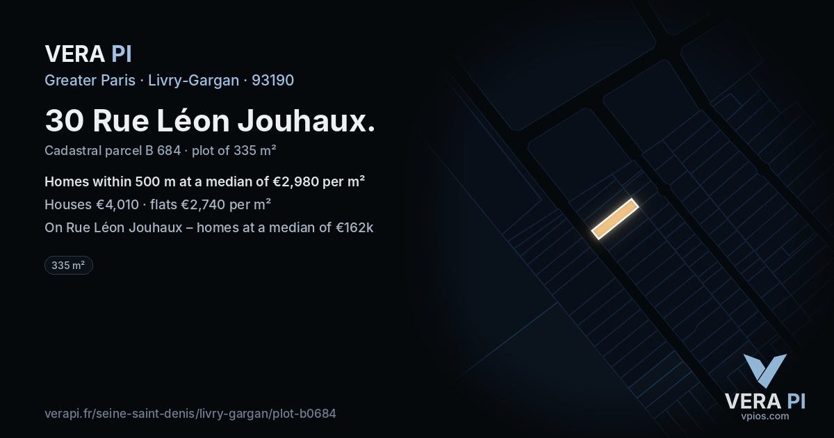 30 Rue Léon Jouhaux, Livry-Gargan at night – the plot lit, the parcels around coloured by the prices near them