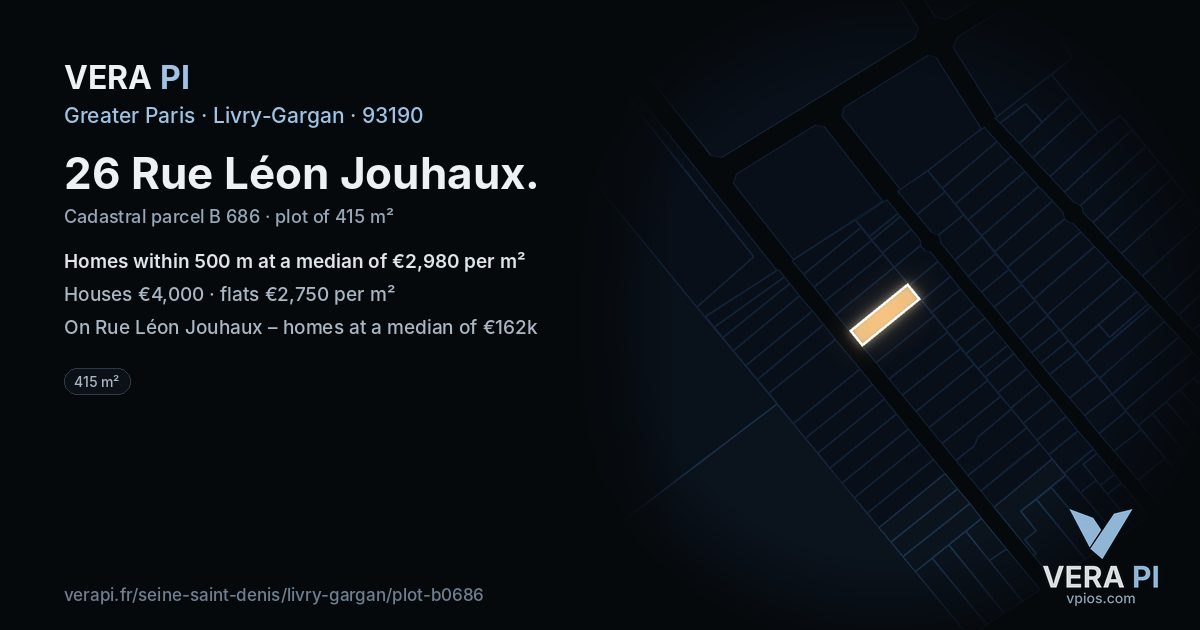 26 Rue Léon Jouhaux, Livry-Gargan at night – the plot lit, the parcels around coloured by the prices near them