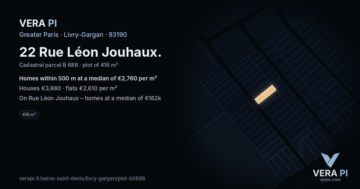 22 Rue Léon Jouhaux, Livry-Gargan at night – the plot lit, the parcels around coloured by the prices near them