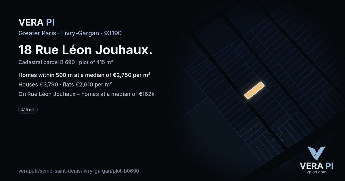18 Rue Léon Jouhaux, Livry-Gargan at night – the plot lit, the parcels around coloured by the prices near them