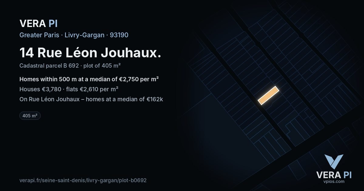 14 Rue Léon Jouhaux, Livry-Gargan at night – the plot lit, the parcels around coloured by the prices near them
