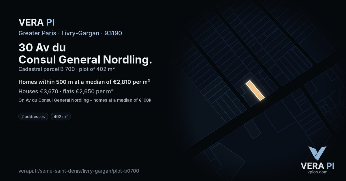 30 Av du Consul General Nordling, Livry-Gargan at night – the plot lit, the parcels around coloured by the prices near them