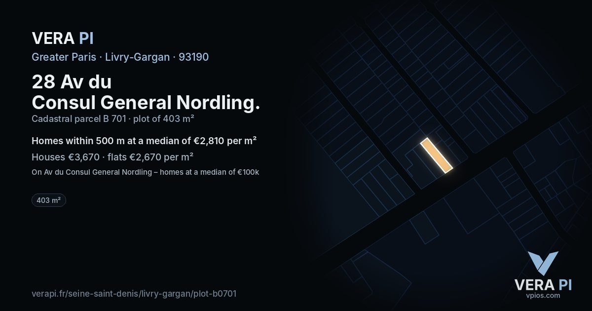 28 Av du Consul General Nordling, Livry-Gargan at night – the plot lit, the parcels around coloured by the prices near them