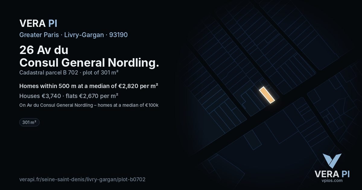 26 Av du Consul General Nordling, Livry-Gargan at night – the plot lit, the parcels around coloured by the prices near them
