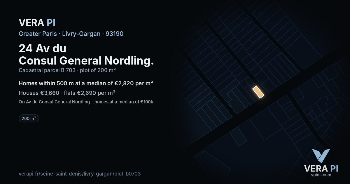 24 Av du Consul General Nordling, Livry-Gargan at night – the plot lit, the parcels around coloured by the prices near them