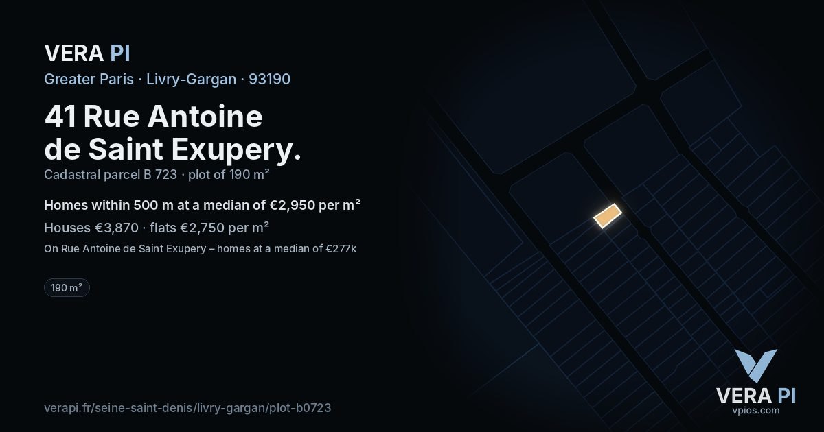 41 Rue Antoine de Saint Exupery, Livry-Gargan at night – the plot lit, the parcels around coloured by the prices near them