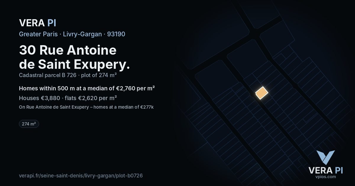 30 Rue Antoine de Saint Exupery, Livry-Gargan at night – the plot lit, the parcels around coloured by the prices near them