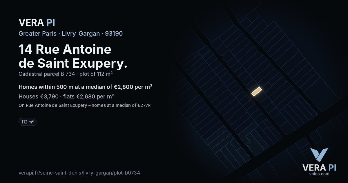 14 Rue Antoine de Saint Exupery, Livry-Gargan at night – the plot lit, the parcels around coloured by the prices near them