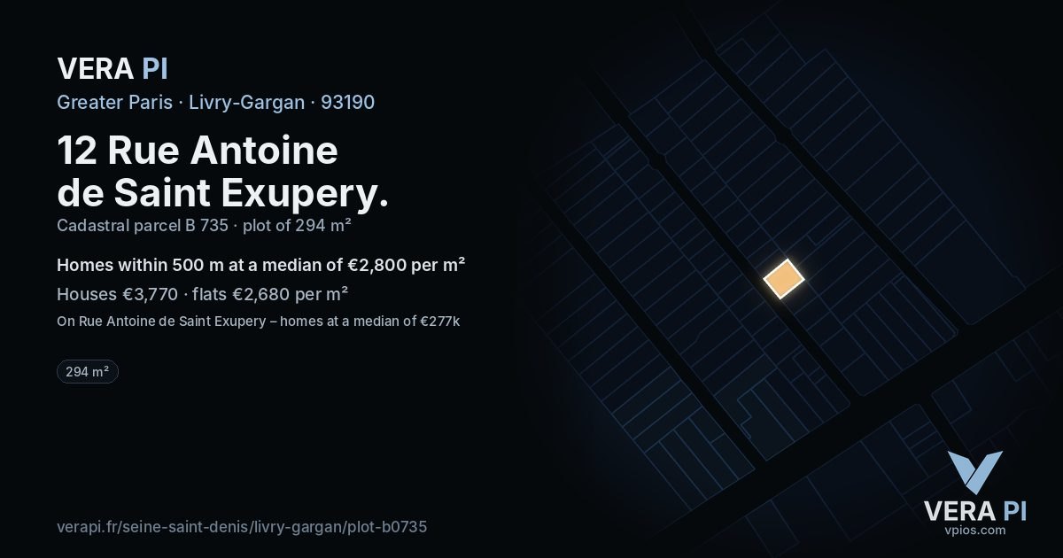 12 Rue Antoine de Saint Exupery, Livry-Gargan at night – the plot lit, the parcels around coloured by the prices near them