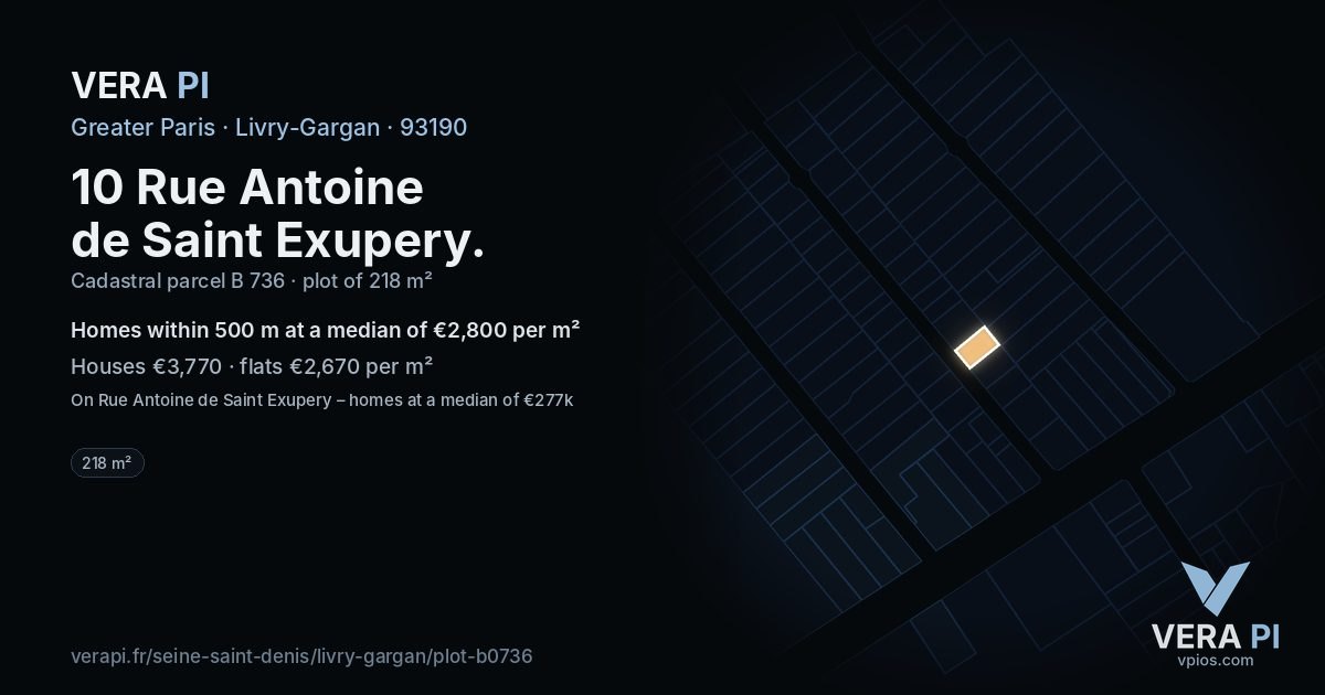 10 Rue Antoine de Saint Exupery, Livry-Gargan at night – the plot lit, the parcels around coloured by the prices near them