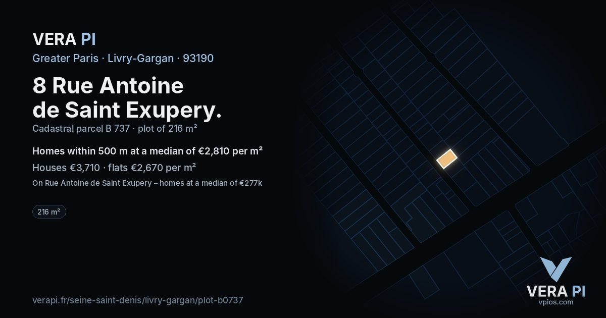 8 Rue Antoine de Saint Exupery, Livry-Gargan at night – the plot lit, the parcels around coloured by the prices near them