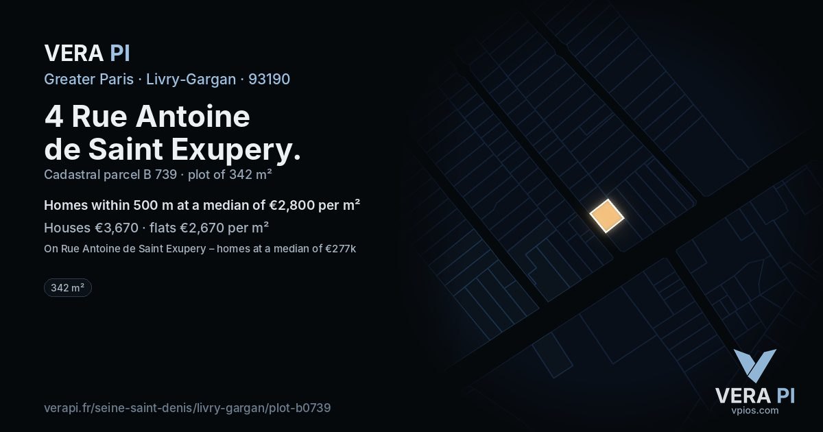 4 Rue Antoine de Saint Exupery, Livry-Gargan at night – the plot lit, the parcels around coloured by the prices near them