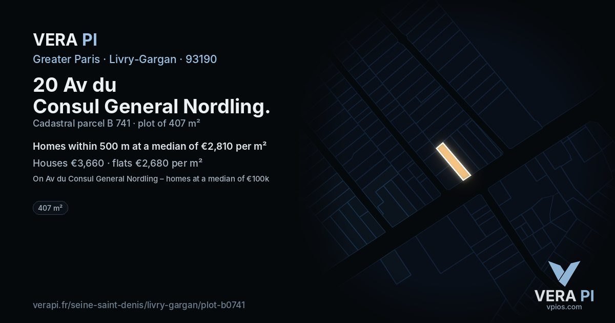 20 Av du Consul General Nordling, Livry-Gargan at night – the plot lit, the parcels around coloured by the prices near them