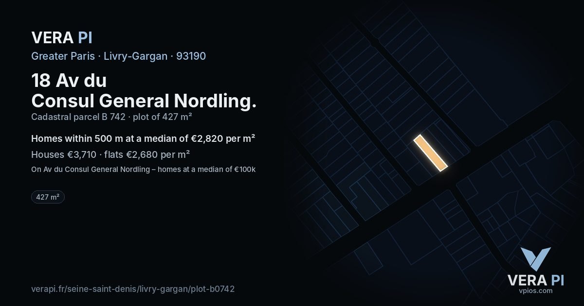 18 Av du Consul General Nordling, Livry-Gargan at night – the plot lit, the parcels around coloured by the prices near them